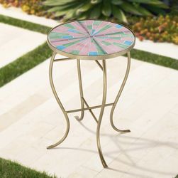 Pastel Mosaic Glass Tile Table with Gold Finish Base