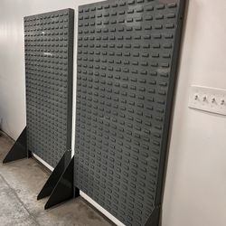 Single-Sided Floor Rack without bins 36W x 66H . 16-gauge steel pick rack. Gray enamel rack. $75 each (we have two)