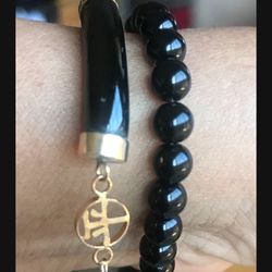 MOTHER’S 🎁Like New Real 14 K Yellow Gold,Genuine Black Onix Stones Bracelet 