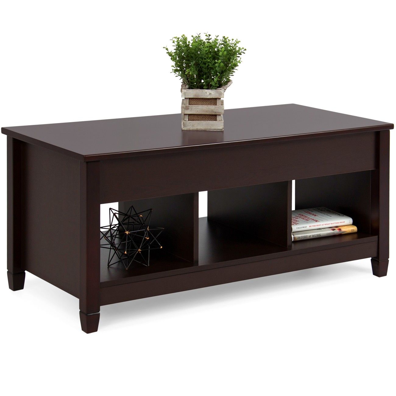 Spacious Coffee Table w/ Hidden Storage and Lift Tabletop Espresso