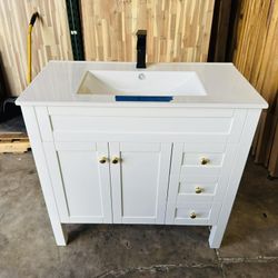 “36” Bathroom Vanity in White with Vanity Top in White  $299 