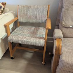 2 Rolling Casual Chairs With Oak Trim