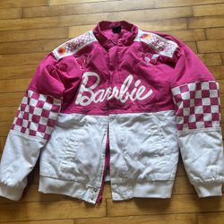 BOXLUNCH Mattel BARBIE EXCLUSIVE EMBROIRDERED CHECKERED RACING JACKET Adult XS