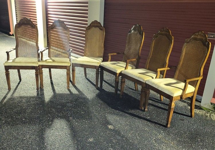 BERNHARDT FURNITURE Country French Style Cane Back Dining Arm Chair Set Of 6