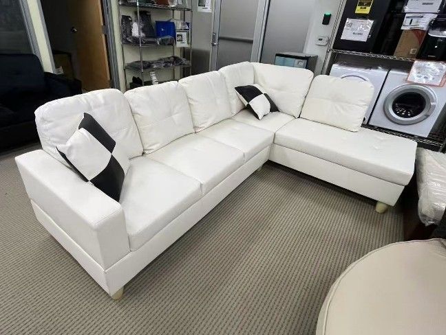 PonLiving Solid Print Faux Leather L-Shaped Sectional Sofa