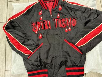 Gucci Black Satin Contrast Trim Spiritismo Applique Detail Bomber Jacket