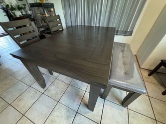 Brown Kitchen Table with 2 Chairs and Bench