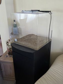 30 Gallon clear for life acrylic fish tank w cabinet and canister filter