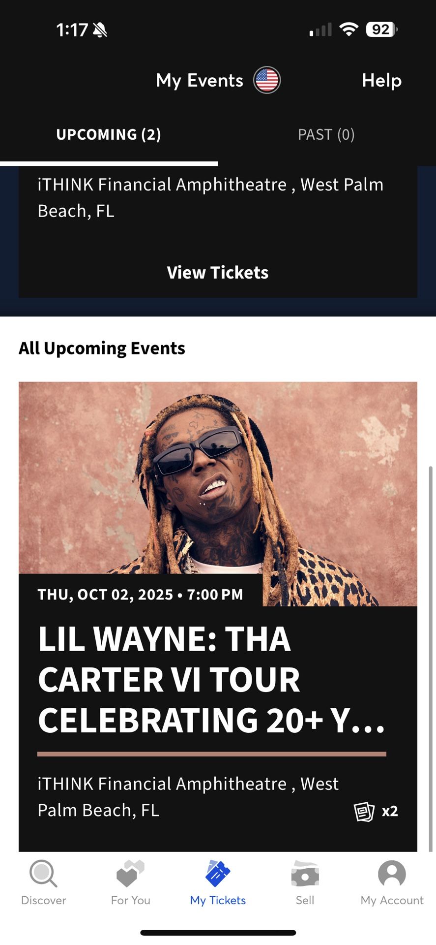 2 Lil Wayne Tickets And Parking Ticket (West Palm)