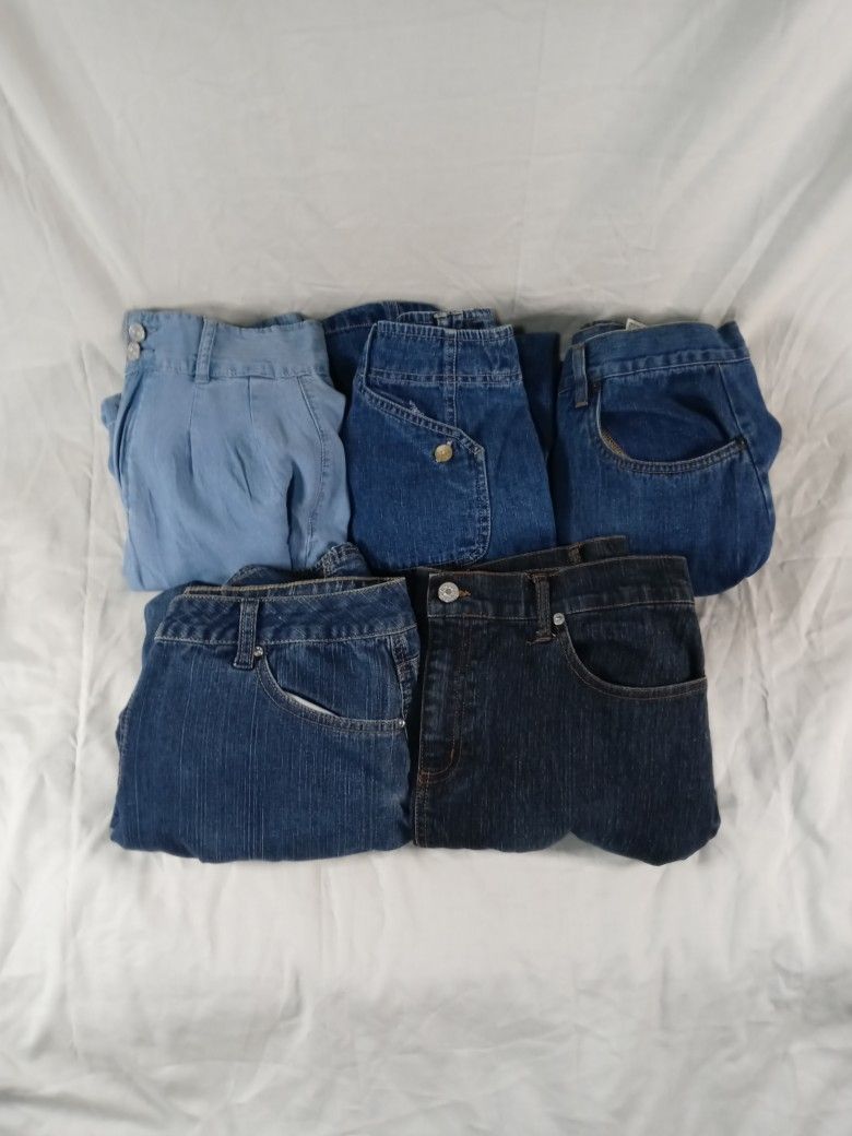 5 Assorted Women Denim Blue Jean Skirts *Clothes/ Skirt Bundle*
