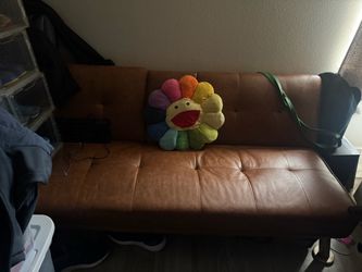 Brown Faux Leather Tufted Futon Sofa