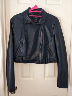Forever 21 Cropped Faux Leather Moto Jacket, Black, Adult Small