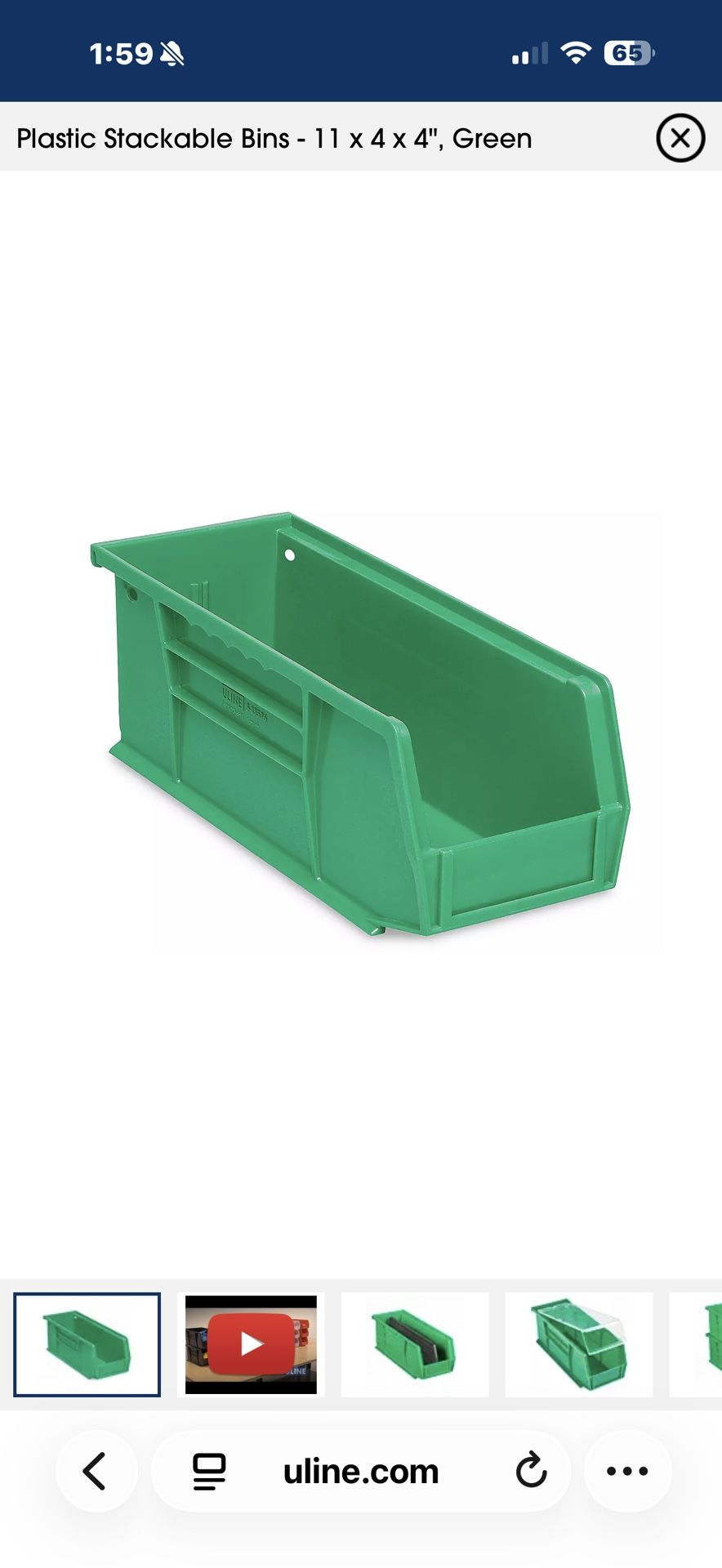 Green ULINE Stacking Bins – 11x4x4” – Over 100 Available – $2 Each (Firm) Originally $3.25 each when buying 72+ directly from ULINE