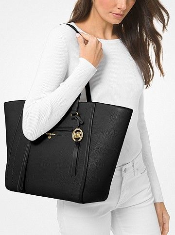 New Black Leather Michael Kors Tote Bag Handbag 