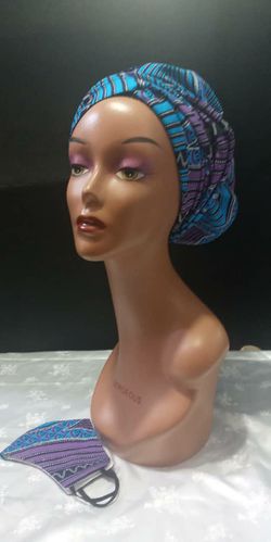 African print headwrap with satin lined and face masks set
