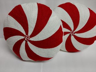 World Market Peppermint Candy Cane Decoative Throw Pillows- 2