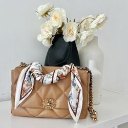 Chanel Lambskin Quilted Chanel 19 Flap Beige