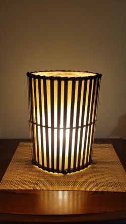 Bamboo Rattan Slat Table Lamp Oval Boho Tiki Japandi Amber Glow Light