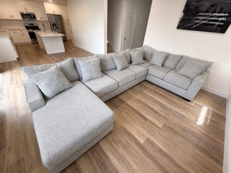 Large Light Gray Fabric Sectional Sofa