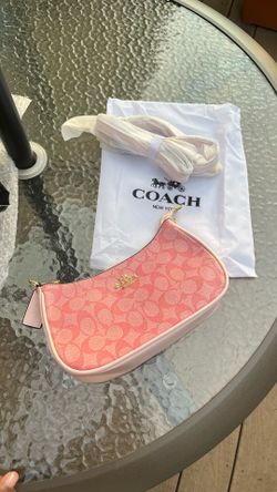 Coach Signature Jacquard Pink Shoulder Bag with Detachable Strap