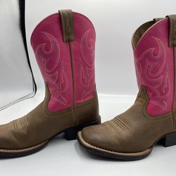 Ariat Jr Champ Western Girl Cowgirl Boots Square Toe Brown Pink Size 2 10029604