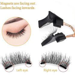 Magnetic Eyelashes, Dual Magnetic Eyelash without Eyeliner 3D Reusable Lash with Applicator Tool Kit with 2 Pairs Magnetic False Eyelashes Glue free N