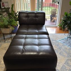 Leather Chair & Ottoman Set from Macy’s – Excellent Condition!  Only $400  Beautiful dark espresso brown leather set from Macy’s — modern, comfortable