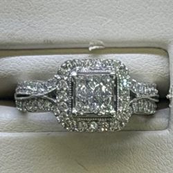 14K white gold diamond ring, size 6