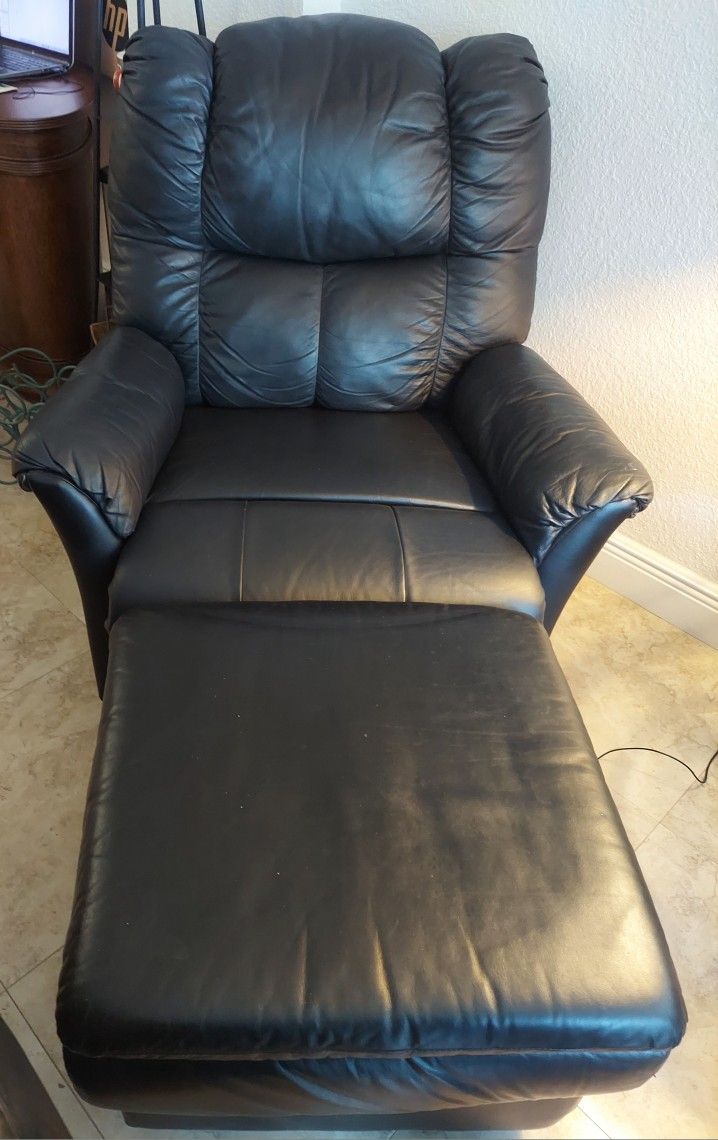 Couch Reclinable - Black Leather & Ottoman