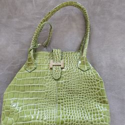 $80*Vera Pelle Tote/Purse Emerald Green  Print Genuine Italy Leather Vintage