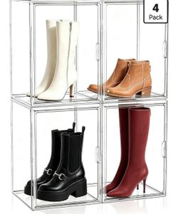 Stackable Boot Storage Organizer Tall Boot Storage Box, 4 Pack
Super Large, Clear Plastic Boots Storage Bins, Boot Shoe Organizers for Closet, Boot Ho