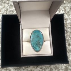 Genuine Turquoise & Sterling Silver 925 Oval Statement Ring – Southwestern Style
