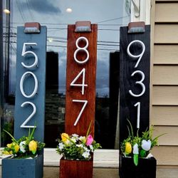 Custom Home Address Sign With Planter And Light