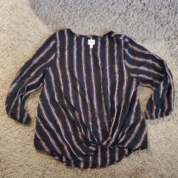 Women's Dressbarn Black + Pink Shimmer Striped Blouse