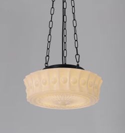 New MCM 14” 3-Chain Hanging Ceiling Pendant Light Fixture w/ White Milk Glass Shade & Black Metal