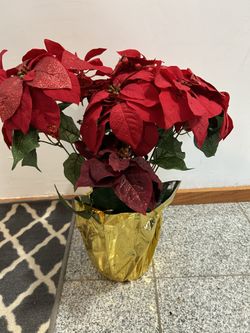 Artificial Golden Wrapped Poinsettia Arrangement
