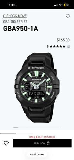 Gshock GBA950-1A black glow in the dark watch (no box ) perfect condition