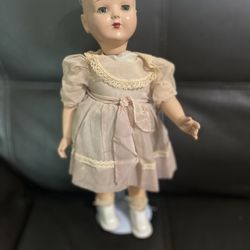 18” Vintage 1950’s Hard Plastic  Doll Pat. Adorable   Vintage dress  Rare doll