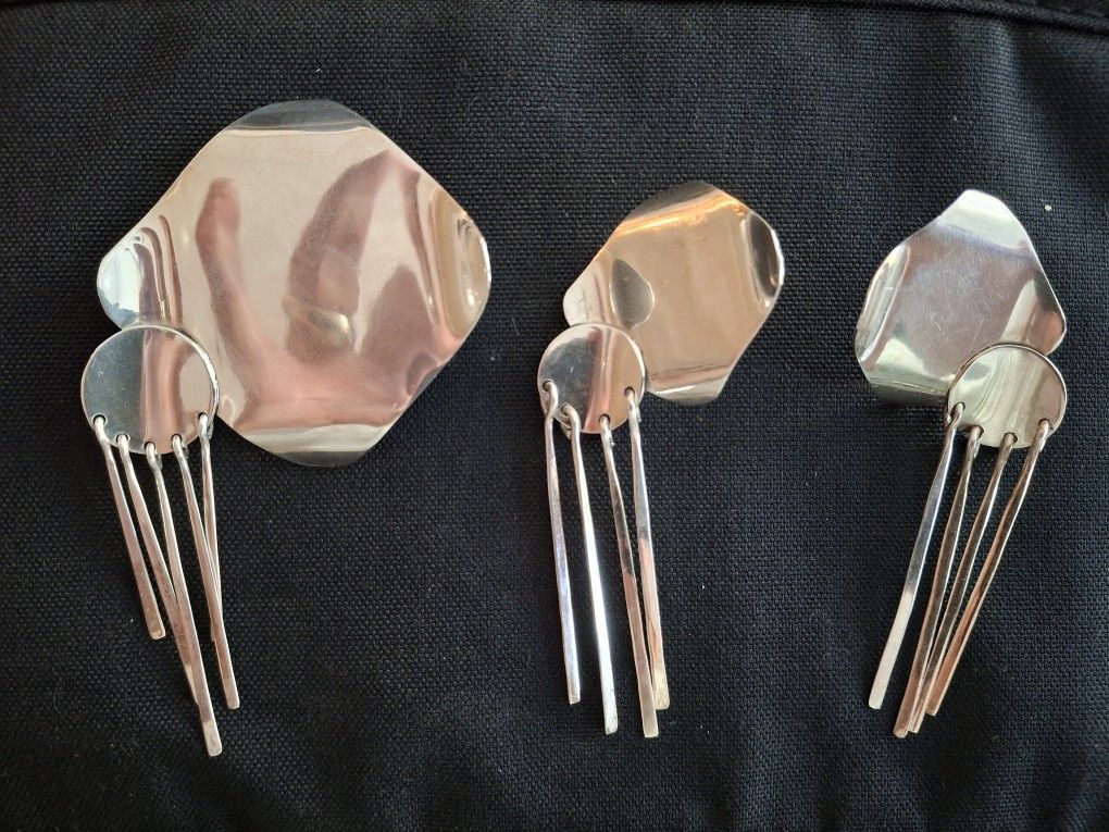 Vintage 925 Silver Taxco Mexico Modernist Brooch/Earrings