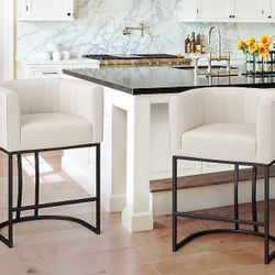 Beige-Black/Linen 26.4-in H Counter height Upholstered Metal Bar Stool 2 -Pack