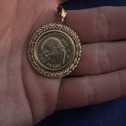 14k Gold Peso Pendant