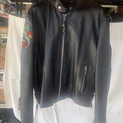 Bikers Black Leather Jacket L-XL