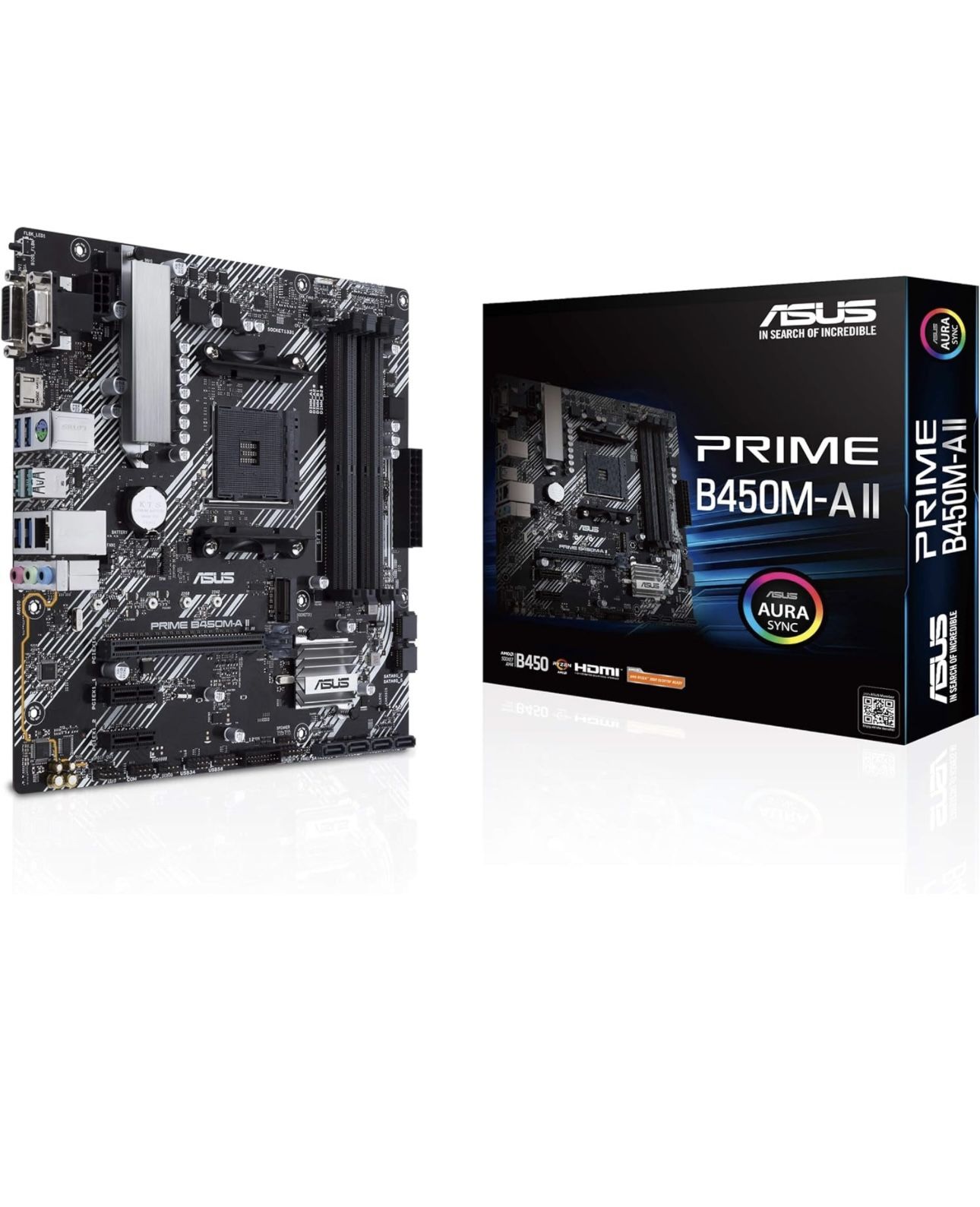 ASUS Prime B450M-A II AMD AM4 (Ryzen 5000, 3rd/2nd/1st Gen Ryzen Micro ATX Motherboard (128GB DDR4, 4400 O.C.), NVMe, HDMI 2.0b/DVI/D-Sub, USB 3.2 2,