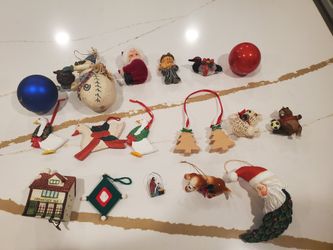 Lot of 17 Christmas Tree Ornaments Xmas Home Decor Enesco 1988 Santa Snowman Crowntree INN Rare HOME DECOR COLLECTIBLE