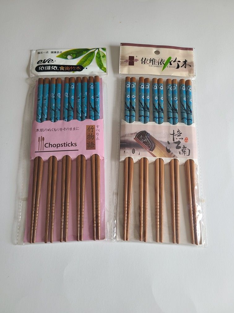 New Eve Bamboo & Wood Reusable Chopsticks (Only $3 for both)