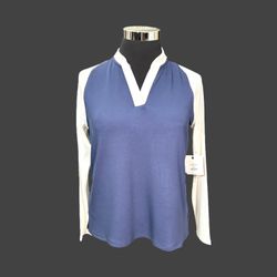 Belyn Key Women’s Blue Penny V-Neck Long Sleeve Pullover XL