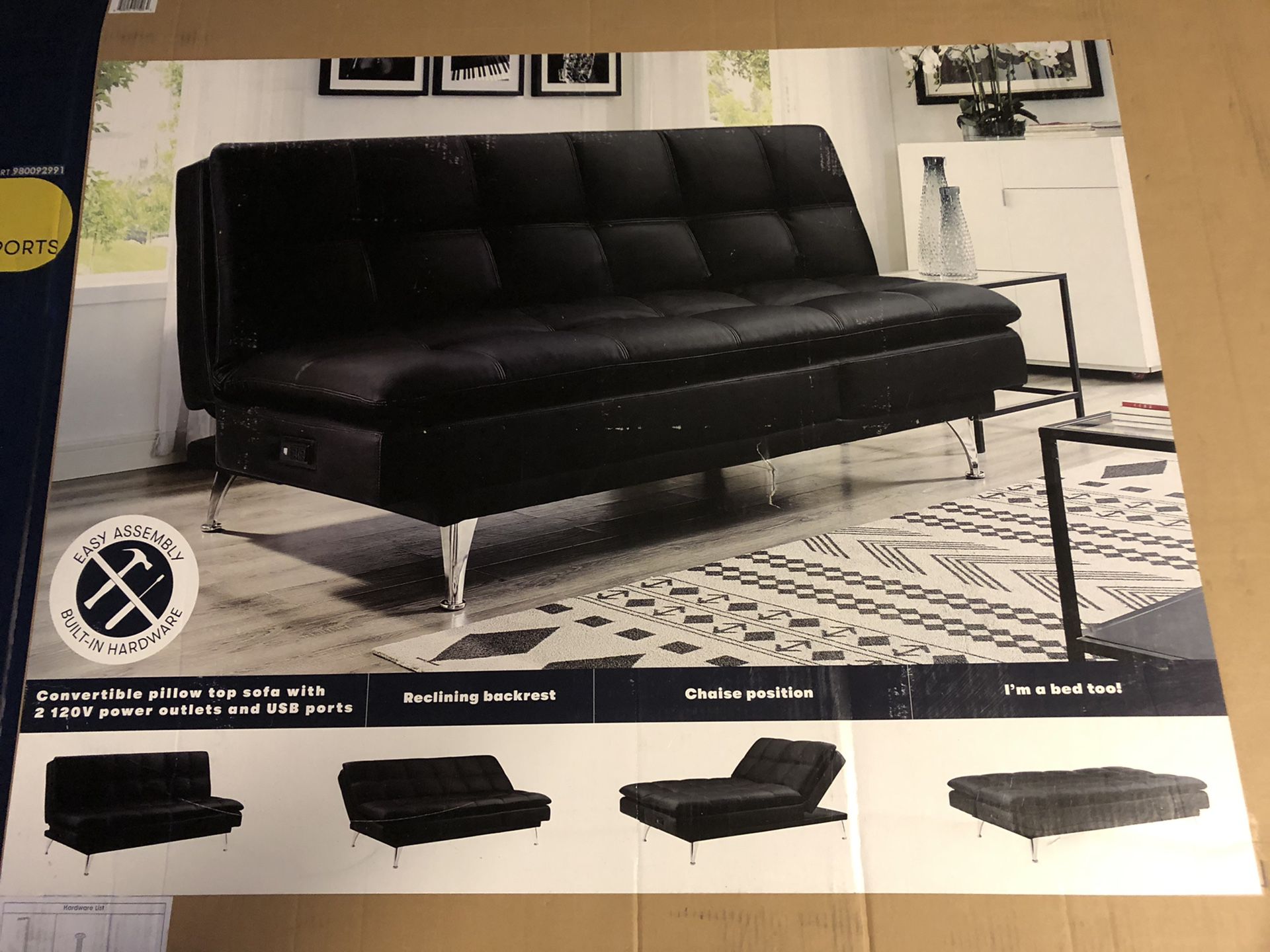 Serta Dream Morgan Convertible Top Sofa Whit 2 120 v Power outlets and USB Ports
