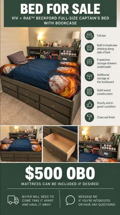Viv + Rae Beckford Full-Size Captain's Bed with Bookcase
