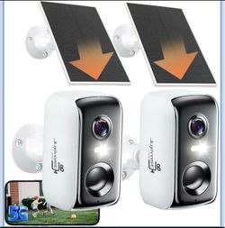 Solar Security Cameras Wireless Outdoor, 2K Outside Security Wireless WiFi Cameras, Battery Powered Outdoor Cameras with Solar Panel, Color Night Visi