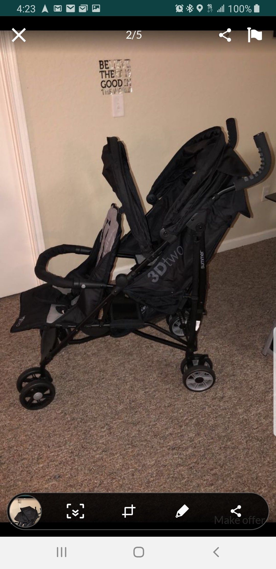 3D double stroller with all 4 brand new wheels